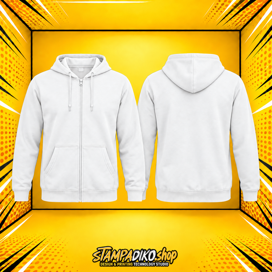 Προσωποποιημένο hoodie με φερμουάρ White – εμπρός και πίσω