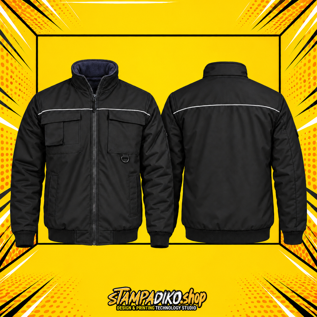 Μπουφάν Εργασίας με Τσέπες JACKET-00609 Black Oversize