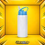 600 ml aluminum bottle MET2241, white body with blue lid, shown without personalized printing