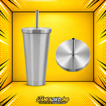Ασημί tumbler 16oz MET3071 με καλαμάκι και επάνω όψη καπακιού