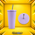 Λιλά tumbler 16oz MET3075 με καλαμάκι και επάνω όψη καπακιού