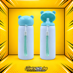 Kids metal bottle MET3851, 300 ml, blue bear-shaped lid, closed and open views