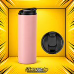 Skinny Tumbler 20oz MET9102 ροζ με μαύρο καπάκι — προϊόν και επάνω όψη καπακιού
