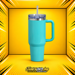 Τυρκουάζ Portable Tumbler MET9520 με χερούλι, καπάκι και καλαμάκι