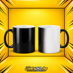 Μαγική κούπα MUG5001 γυαλιστερή μαύρη — ενδεικτική απεικόνιση πριν και μετά τη θέρμανση, όψη 1