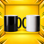 Μαγική κούπα MUG5001 γυαλιστερή μαύρη — ενδεικτική απεικόνιση πριν και μετά τη θέρμανση, όψη 3