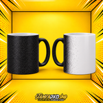 Μαγική κούπα MUG5570 μαύρη glitter Star Sky — ενδεικτική απεικόνιση πριν και μετά τη θέρμανση, όψη 3